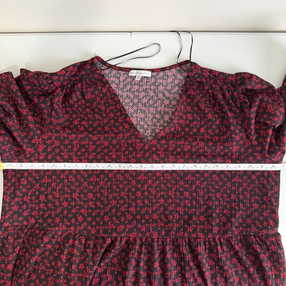 Sandra Darren Red Black Floral Crepe Tiered V-Neck boho cottagecore Dress 3X - Picture 4 of 12
